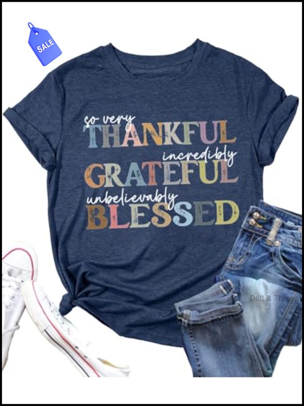 Thankful Grateful Blessed Graphic T-Shirt Short Sleeve Crew Neck